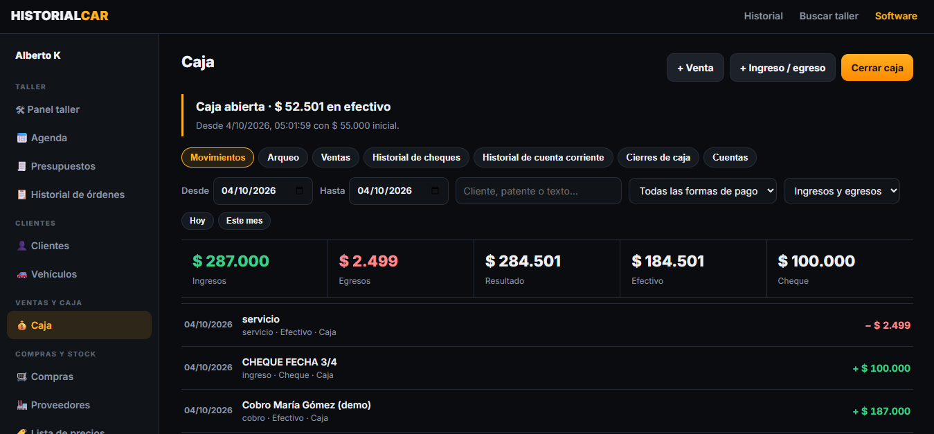 Caja con ingresos, egresos y formas de pago